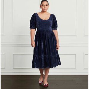 Hill House Home The Louisa Navy Blue Velvet Nap Dress Size XXL Puff Sleeve Midi